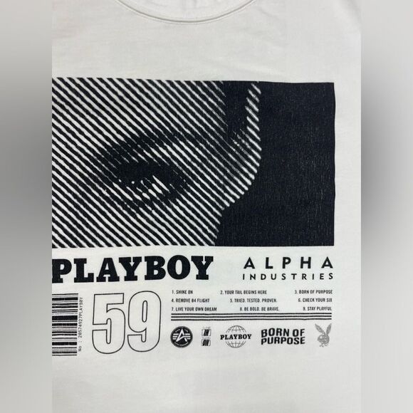 Alpha Industries x Playboy Graphic T-shirt Men Small White Short Sleeve - Picture 2 of 7